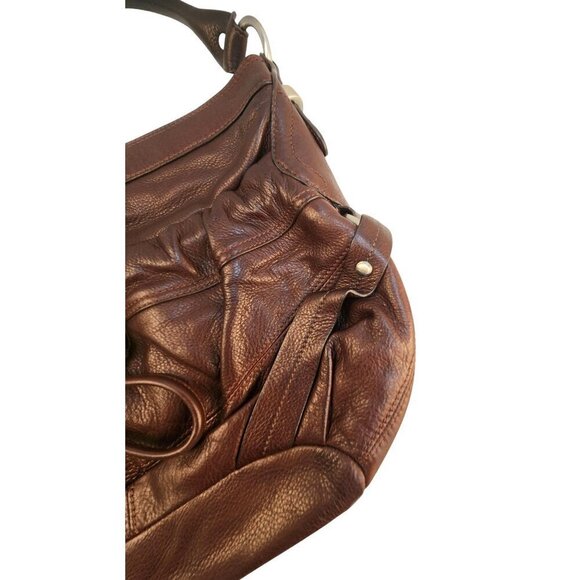 B. Makowsky Brown Genuine Leather Shoulder Bag With Leopard Print Lining & Multi - Picture 7 of 10